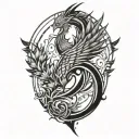 mixed elements of a scottish thistle, a phoenix, fire, the number 21, the letter s, Cyberpunk style tattoo design idea