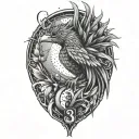 mixed elements of a scottish thistle, a phoenix, fire, the number 21, the letter s, Cyberpunk style tattoo design idea