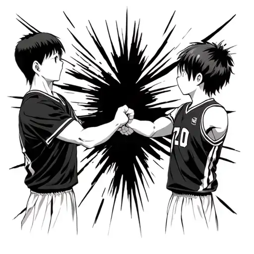 Haikyuu characters hinata shoyo and kageyama tobio fist bump with black background tattoo design idea