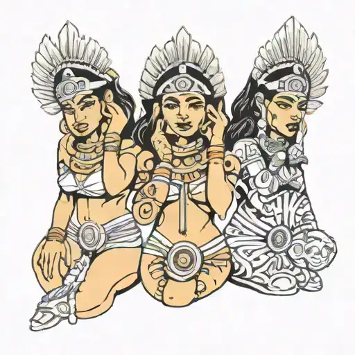 Aztec sexy girls   Hear No Evil    See No Evil   Speak No Evil tattoo design idea