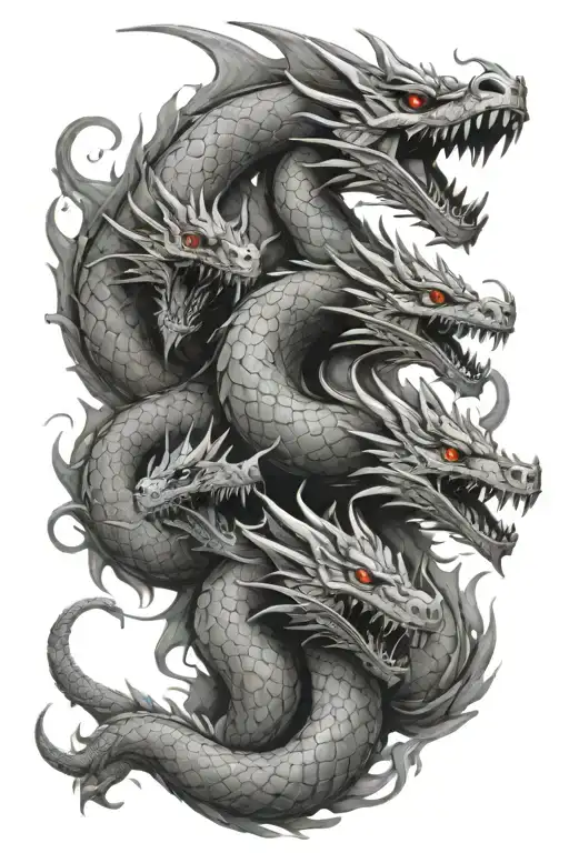 4 Headed hydra dragon tattoo design idea