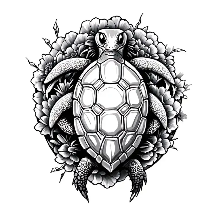 Japanese style turtle surrounded tattoo design idea