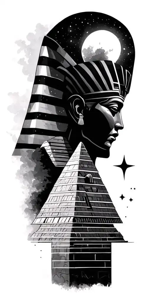 egyptian pyramids night sky line tattoo design idea