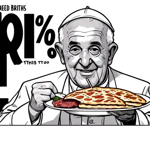 the pope eating a plate of piela with hundred percent brithis beef  tattoo design idea