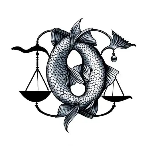 Pisces fish and libra scale intertwined tattoo design idea