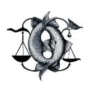 Pisces fish and libra scale intertwined tattoo design idea
