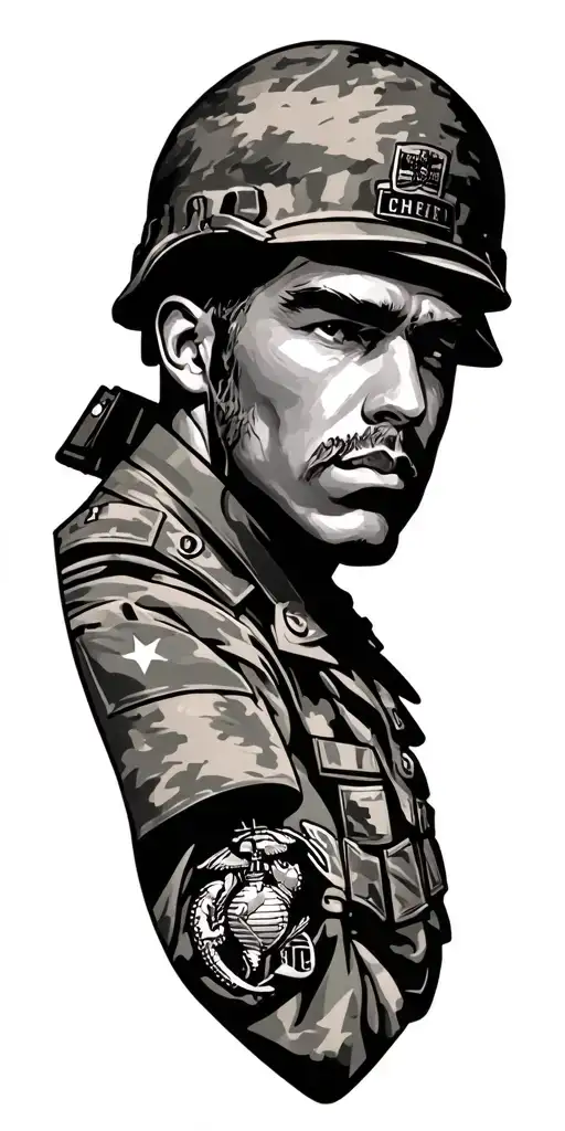 U.S. Marine Corps and Army Themed sleeve tattoo tattoo design idea