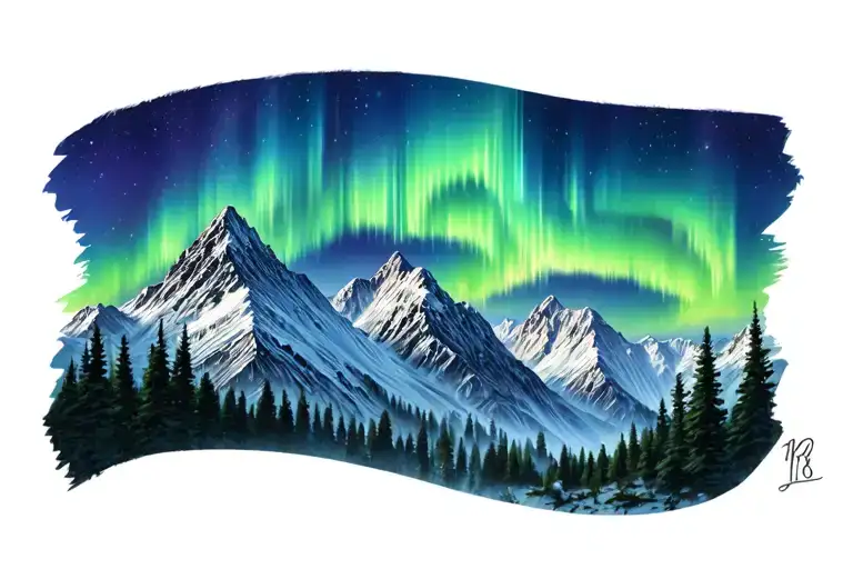 moutains aurora borealis colors tattoo design idea
