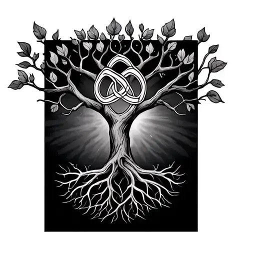 Celtic tree of life with Trinity knot intertwined in roots tattoo design idea