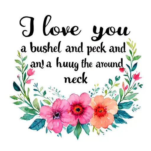Words” I love you a bushel and a peck and a hug around the neck” in an infinity shape with 3 flowers tattoo design idea