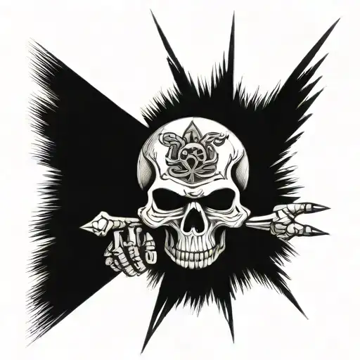 skull with a skeleton  middle finger tattoo design idea