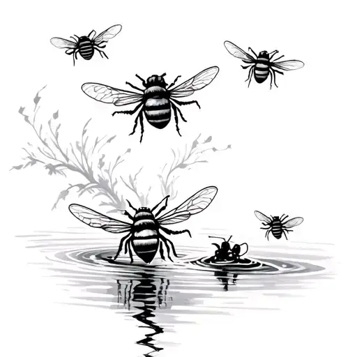 5 bees on the water  tattoo design idea
