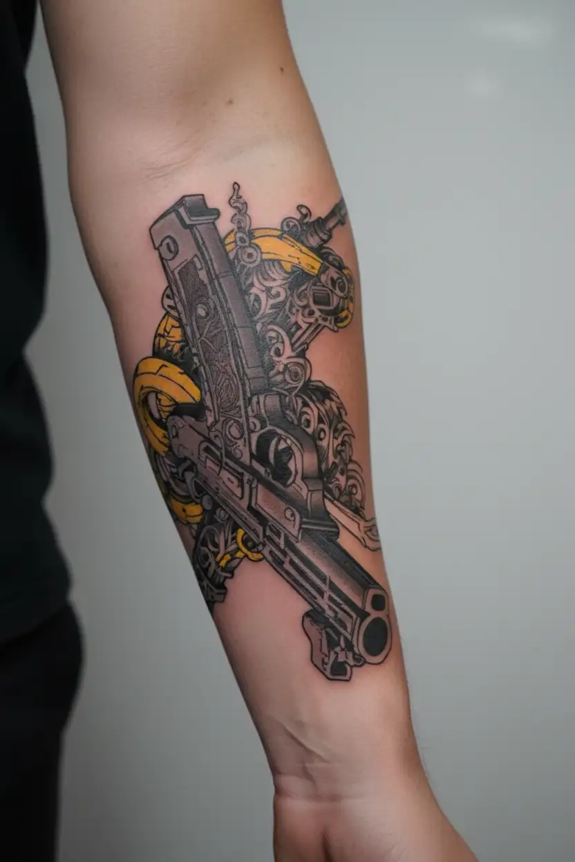 Richardson Graffiti AK-47 Smoking gun with banana clip  tattoo design idea