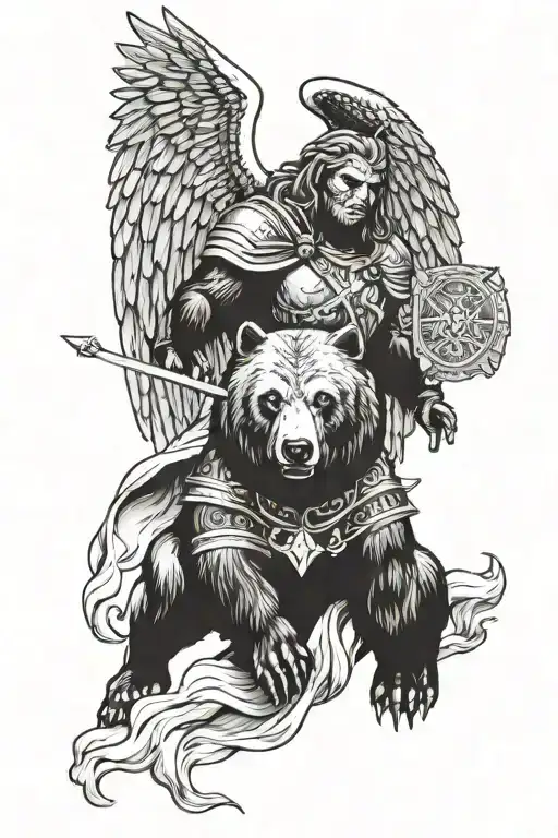 bear as saint michael archangel tattoo design idea