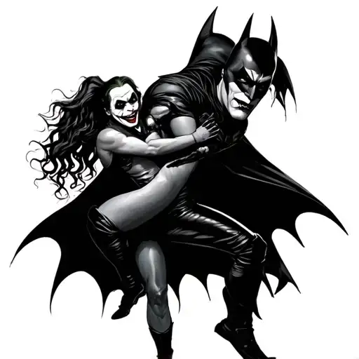 joker harley quinn fighting batman tattoo design idea