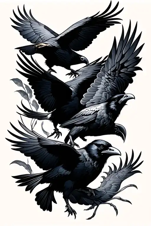  three ravens flying tattoo design idea
