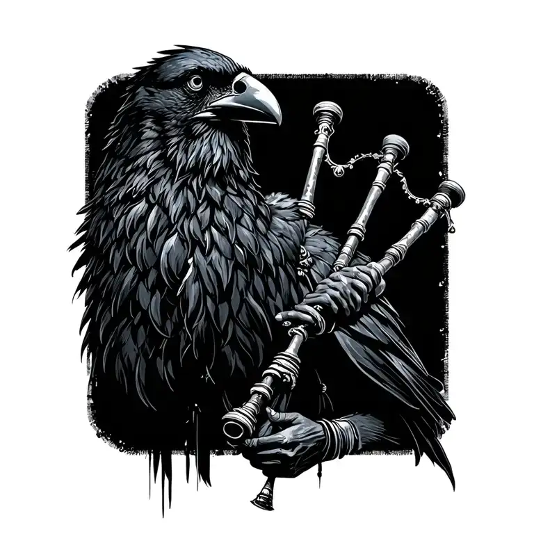  crow muscular with mans face bagpiper playing black bagpipes baldblack beard tattoo design idea