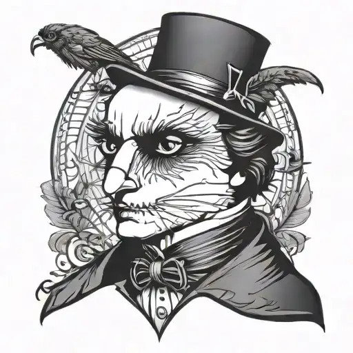 Edgar Allen Poe usher raven black cat tattoo design idea