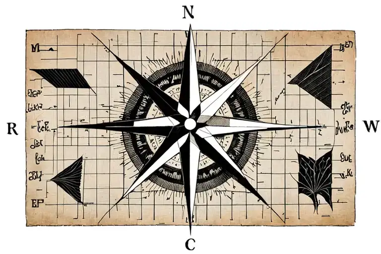 map lines (lat/long lines I mean), a compass rose or north arrow, bill the butcher from "gangs of new york", nordic symb tattoo design idea