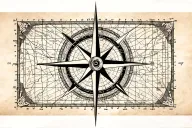 map lines (lat/long lines I mean), a compass rose or north arrow, bill the butcher from "gangs of new york", nordic symb tattoo design idea