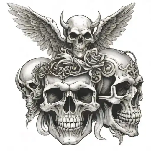 skull with angel and devil tattoo design idea