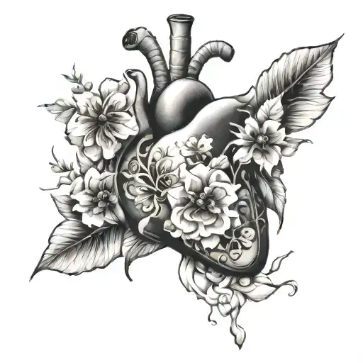lung and flower tattoo design idea