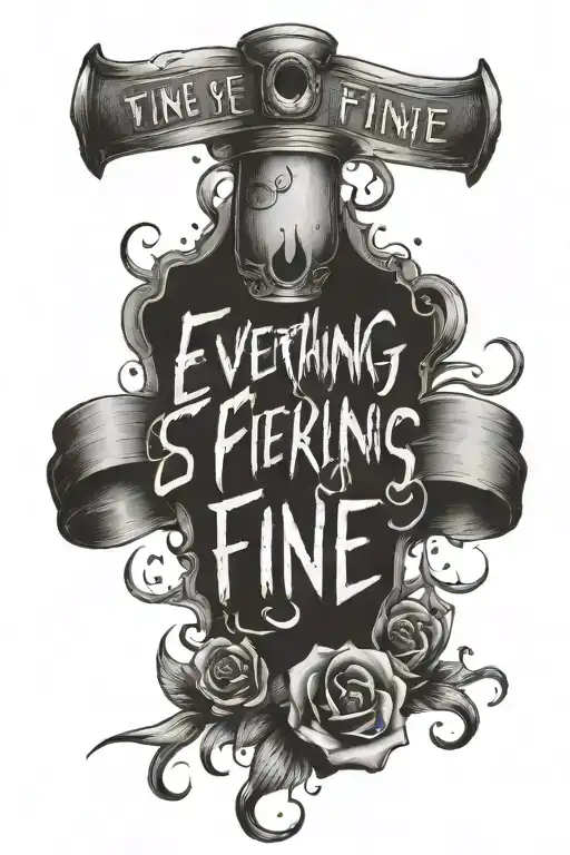 the inscription around the elbow "everything is fine" tattoo design idea