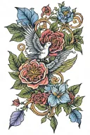 Phoenix, aster  morning glory, honeysuckle and rose tattoo design idea