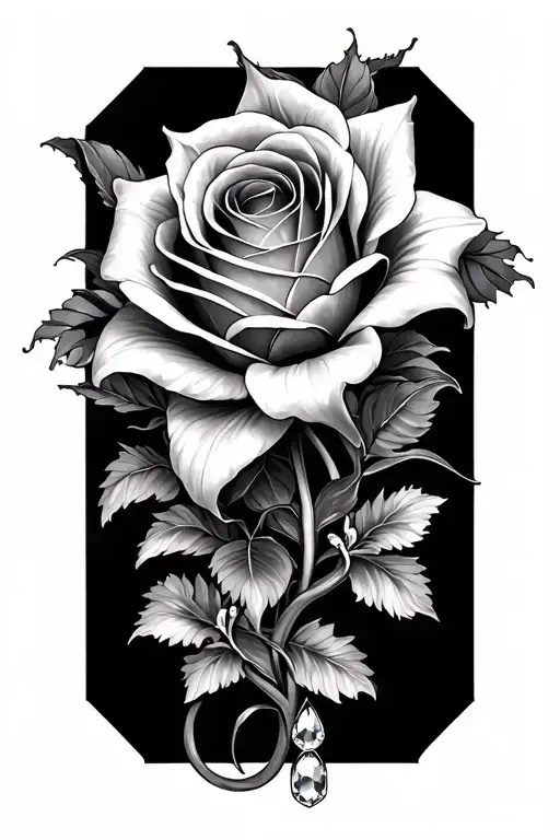 rose and lily intertwined with draping jewels tattoo design idea