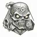 zombie with a d20 dice tattoo design idea