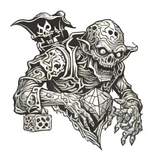 zombie with a d20 dice tattoo design idea