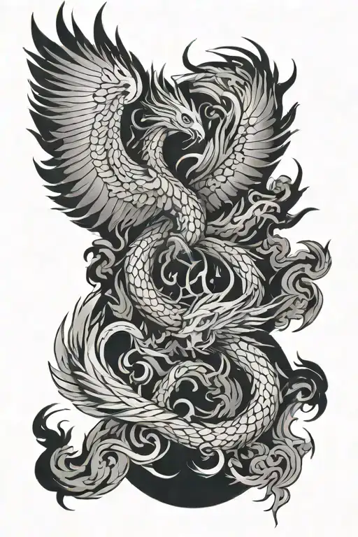 Phoenix and dragon tattoo design idea