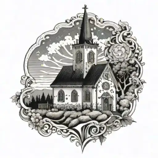 burning norwegian church tattoo design idea