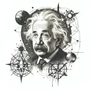 Make a metaphysical tatto with Albert Einstein on it. Make some stars, celestial bodies, Write the equation e=mc2, make  tattoo design idea