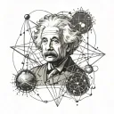 Make a metaphysical tatto with Albert Einstein on it. Make some stars, celestial bodies, Write the equation e=mc2, make  tattoo design idea