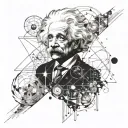 Make a metaphysical tatto with Albert Einstein on it. Make some stars, celestial bodies, Write the equation e=mc2, make  tattoo design idea