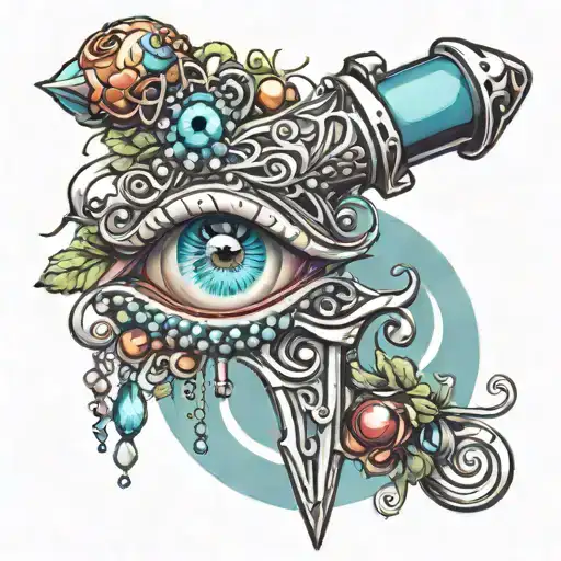 dagger with eyes and strings of beads tattoo design idea