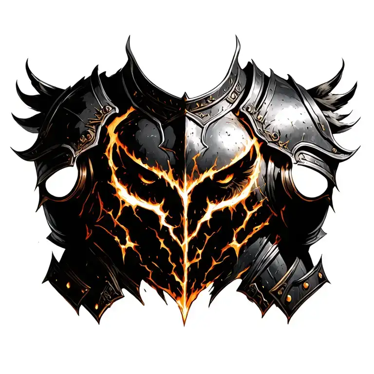 Ares’ chest armor glowing with rage, molten cracks revealing the soul of war beneath bronze plating tattoo design idea