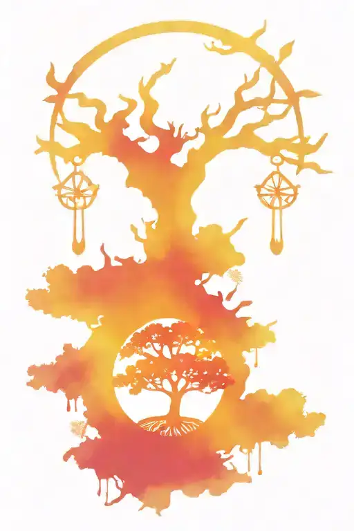 tree of life with meat hook and inanna tattoo design idea