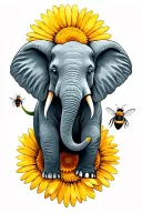 an elephant with a bee on a daisy tattoo design idea