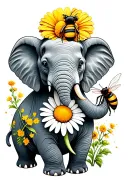 an elephant with a bee on a daisy tattoo design idea
