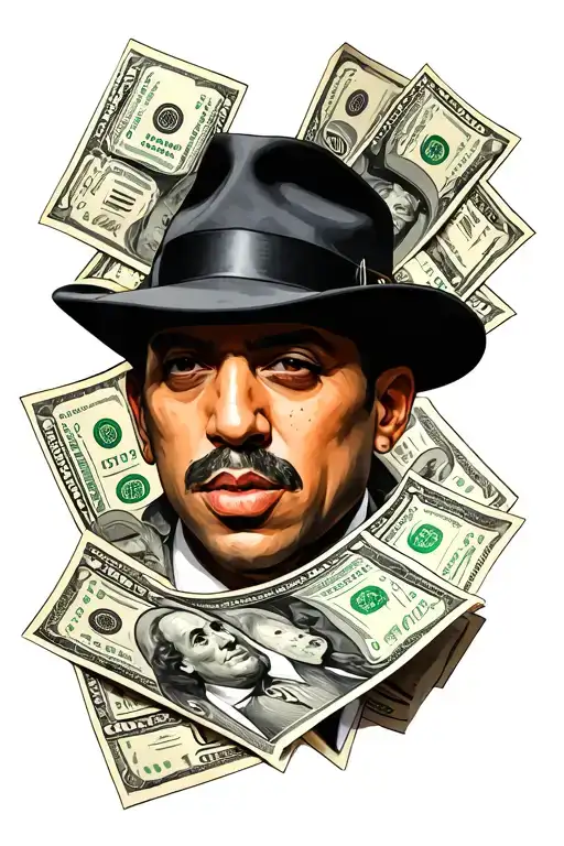 Gangster with money tattoo design idea