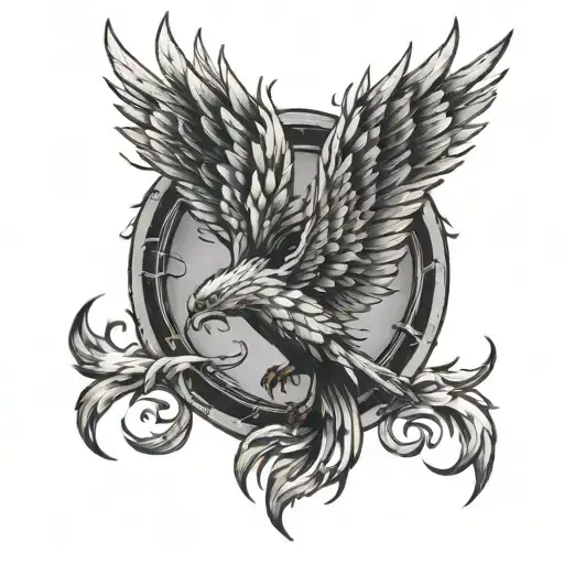 spread winged battle worn phoenix bird tattoo design idea
