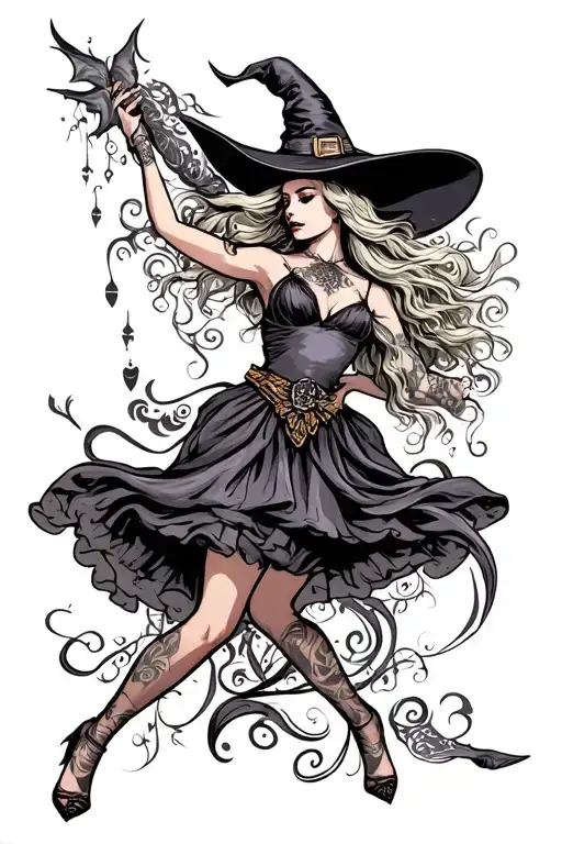 sexy witches dancing tattoo design idea