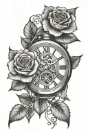 Broken Watch With roses tattoo design idea