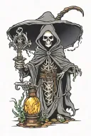 cute grim reaper guiding light emanating tattoo design idea