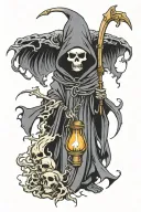 cute grim reaper guiding light emanating tattoo design idea