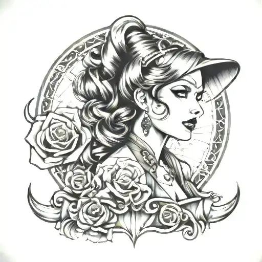 Gothic Pin Up Girl tattoo design idea
