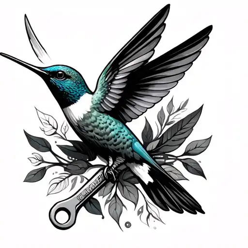 plumber pipe wrench and humming bird tattoo design idea