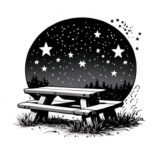 picnic table and stars in the background tattoo design idea